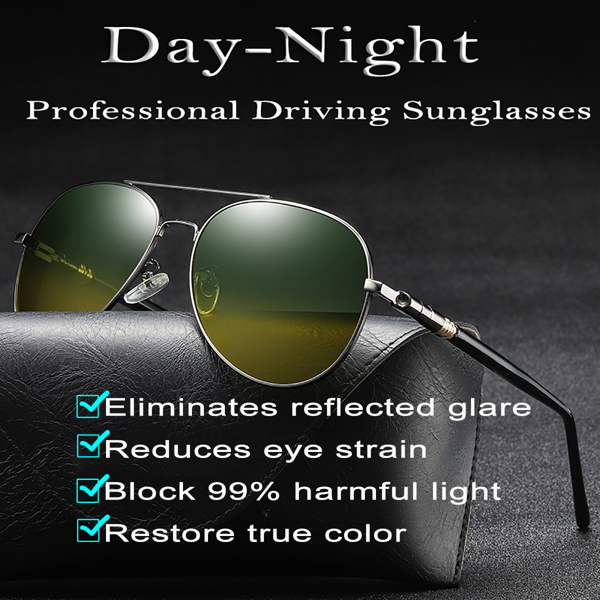 

Professional Day Night Driving Sun Glasses Pilot Polarized Sunglasses for Men Women Anti Glare Shades Lightweight Alloy Metal Frame UV400 Protection Oversized