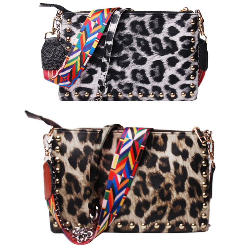 

DHL50pcs Messenger Bags Women PU Retro Leopard Prints Large Capacity Square Cosmetic Bag Mix Color, Black