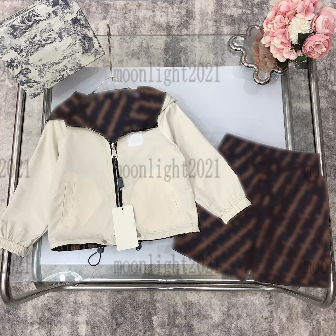 

Designer kids hooded jackets+ shorts sets girl NEWLY reversible tracksuits pants spring sun protection sets pattern BOYS short trousers children casual size 100-150, 02