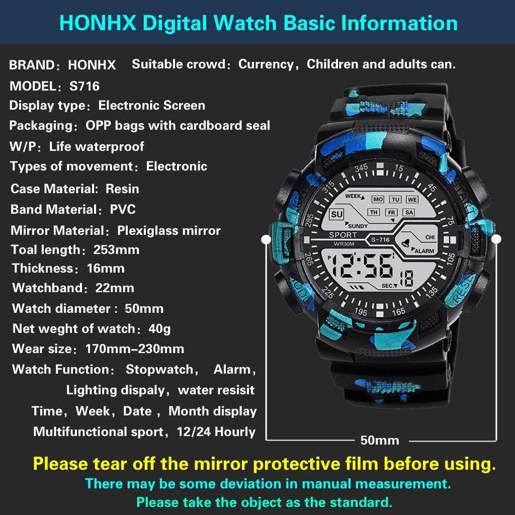 

Electronic Watch LED Clock Date Outdoor Sport Digital for Men 30M Waterproof Wristwatch Silicone Strap