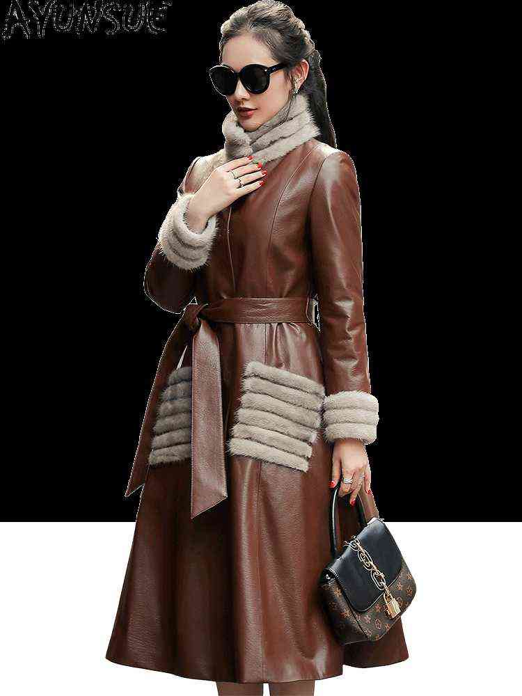 

Ayunsue Autumn Winter Genuine Leather Jacket Women Coat Female Down Jackets Real Mink Fur Collar Fashion 2020 Mujer Chaqueta 1690 J220727, Brown.