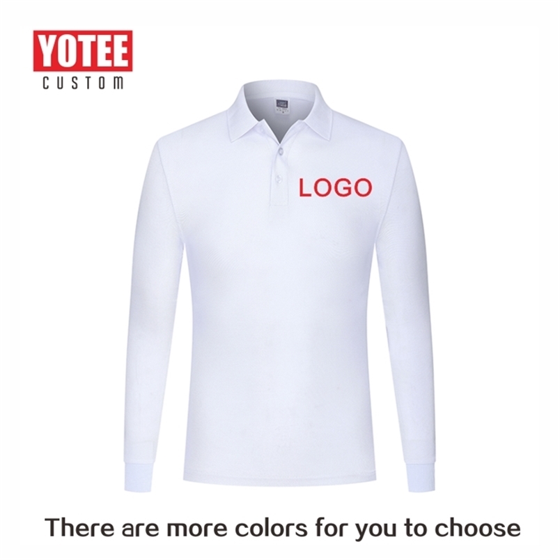 

Autumn health cotton long-sleeved polo shirt personal company group uniform custom printing design po 220402, Hole blue