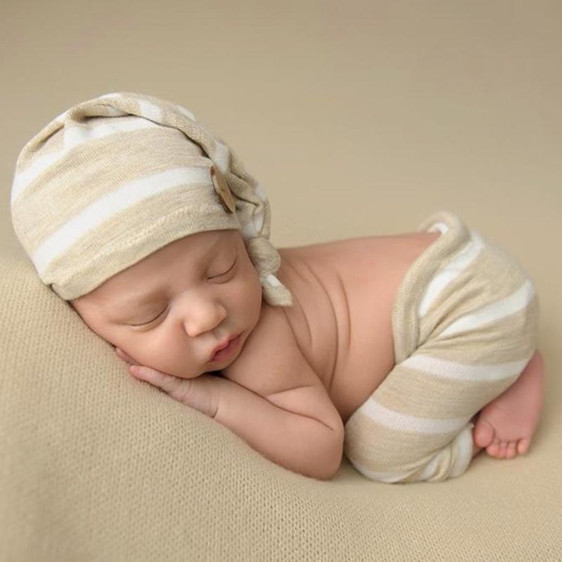 

Caps & Hats 2Pcs/Set Knitted Stripe Born Pography Props Hat Pants Unisex Baby Clothes Accessories Outfits Flokati Studio Po ShootCaps, Khaki