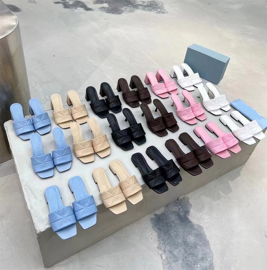 

Designer Sandals Women Sandals Metal Printed Leather Sandal Luxury Brand High Heels Casual Beach Slippers Triangle Logo Shoes, 15