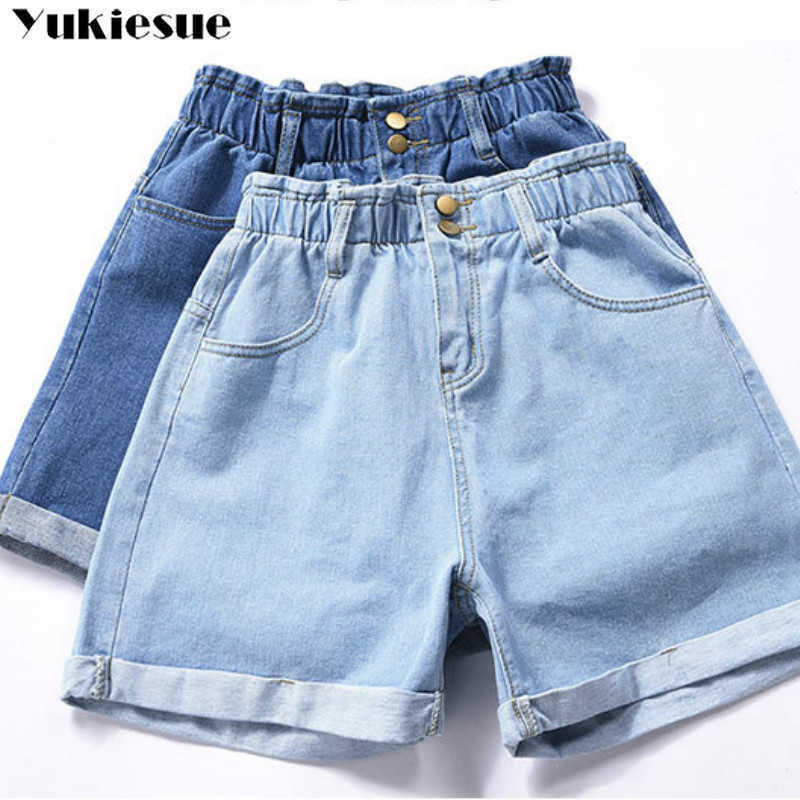 

Vintage High Waist Harem Ruffle wide leg Short Jeans Summer Women Light blue Denim Shorts Streetwear Jean Plus size 210608