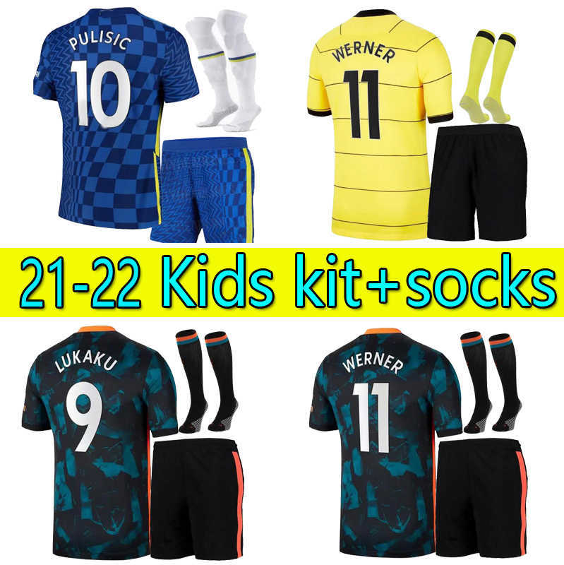 

Kits kit + calcetines Jerseys de fútbol Conjuntos Uniformes con niños Jóvenes 21 22 Werner Pulisic Kante Mount Chilwell Ziyech 2021 2022