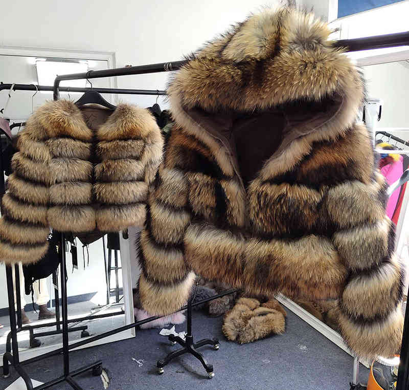 

Maomaokong Fur Coat Winter Real 100 Natural Raccoon Women Fluffy Top Jacket With Hood Manteau Femme J220719, Pc203-2