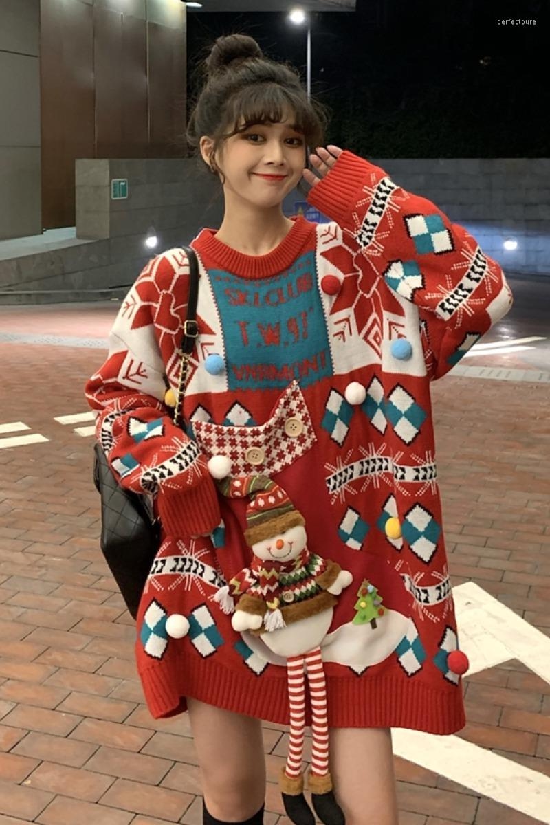 

Women's Sweaters Girlfriends Christmas Long Sweater Harajuku Loose Thick Plus Velvet Girlfriend Outfit Year Fashion Ladies Clothes Perf22, Red