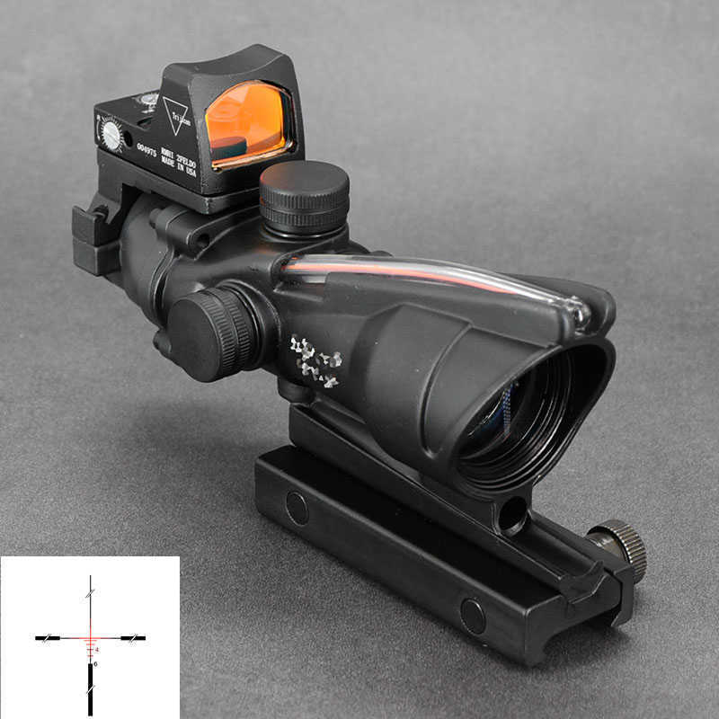 

Tactical 4x32 Prism Fiber Rifle Optics Scope With 1x Red Dot Sight Weaver Picatinny Mount Base Hunting Shooting Airsoft Rilfescope, Red 4x32