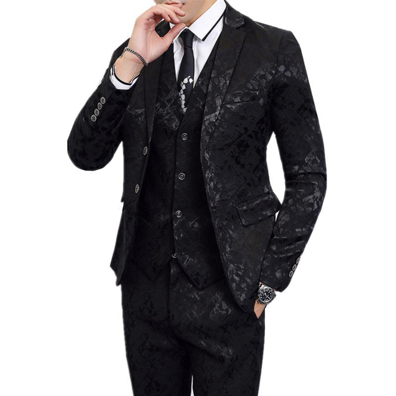 Costumes pour hommes Blazers gauche ROM hommes mariage noir/bleu affaires Banquet robe de soirée ensembles Slim Fit homme vêtements