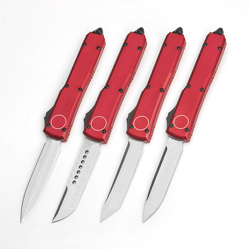 

New Style MT Pocket Knife UT Outdoor Camping Hunting Automatic Knives Tactical EDC Practical Survival Tool D2 Blade Red CNC Aluminum Handle Nylon Sheath Self Defense