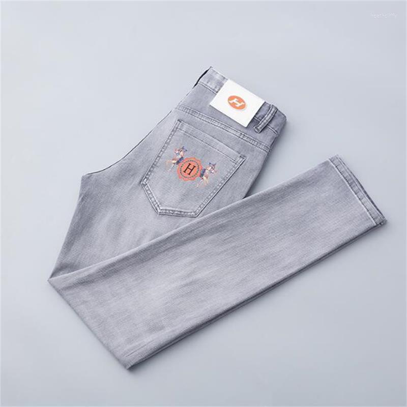 

Men's Jeans High Quality Spring Summer Light Grey Pure Cotton Man's 3D Printing Pants Size 28-38Men's Heat22, Blue