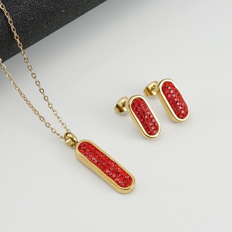 

Earrings & Necklace Megin D Gold Plated Stainless Steel Titanium Color Crystal Luxury Pendant Collar Stud Set For Women JewelryEarrings, As pic