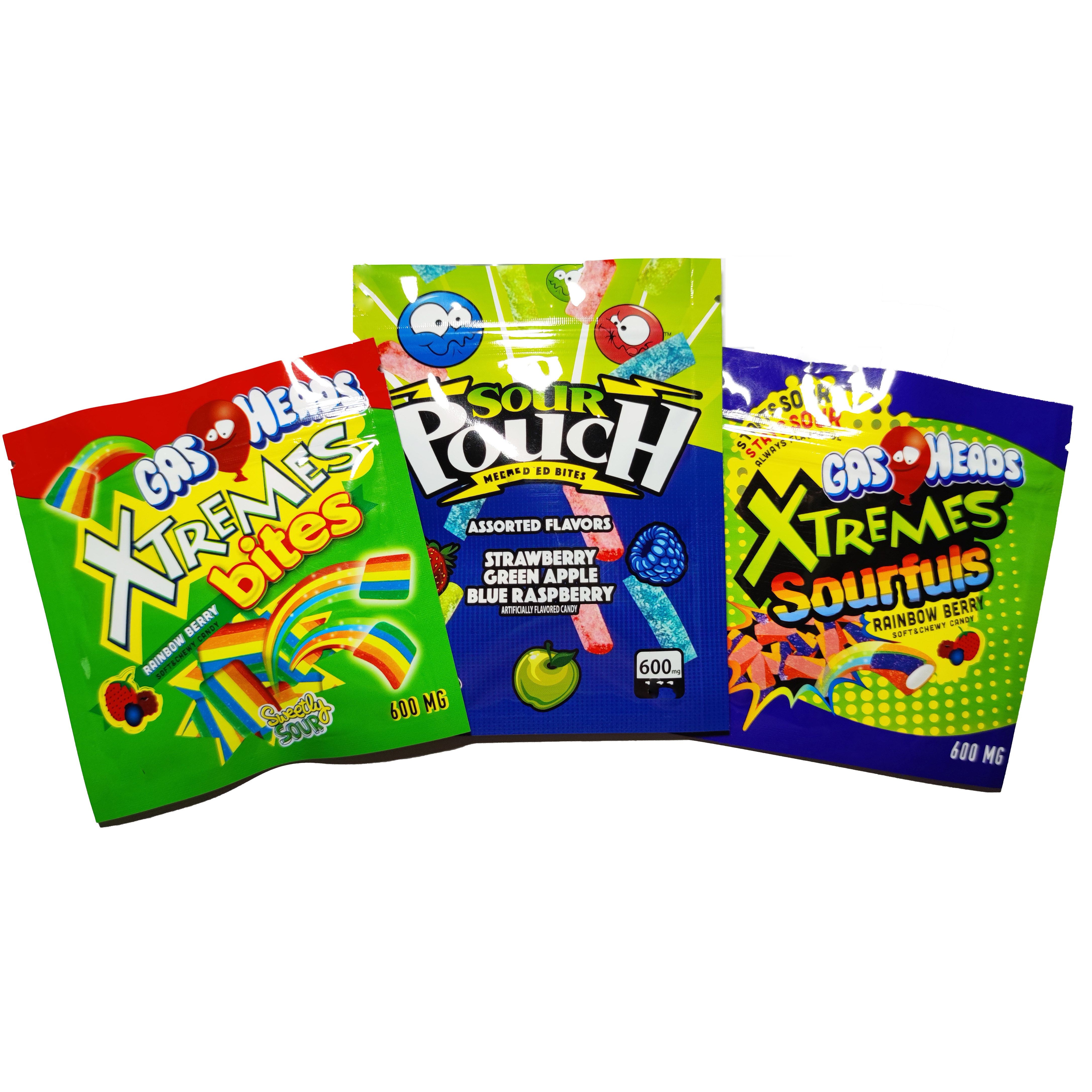 

Gasheads Xtremes airheads square sour gummies candy edibles mylar bag 600 mg 3 side heat seal zipper gummies edible packaging