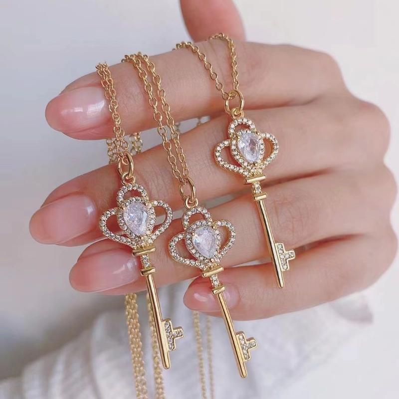 

Pendant Necklaces Hip Hop CZ Key Pendants Necklace For Men Women Fashion Jewelry Gold Color Couple GiftPendant