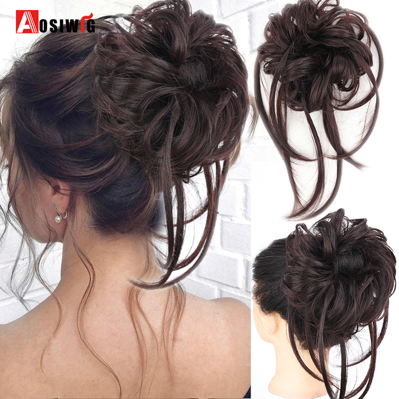 Costume Accessories Synthetic Messy Chignon Curly Hair Rubber Band Elastic Scrunchie Bun Fake Natural Piece Ponytail Extension For Women-image-772761304