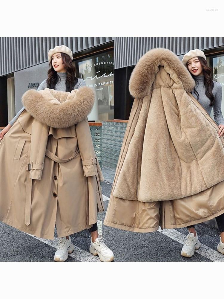 Women's Trench Coats Women Winter Jacket Hooded X-Long Thick Faux Fur Padded Parkas Woman Distachable Plus Size Coat Kurtka Puchowa Damska Z