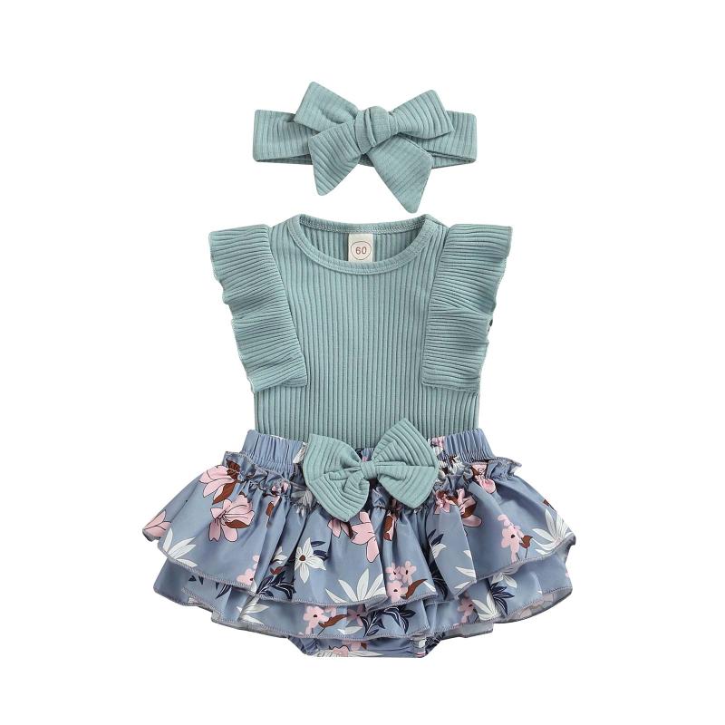 

Clothing Sets Baby Girl 3Pcs Outfit Solid Color Ruffle Trim Sleeveless Romper Floral Printed Tutu Shorts HeadbandClothing ClothingClothing, Beige