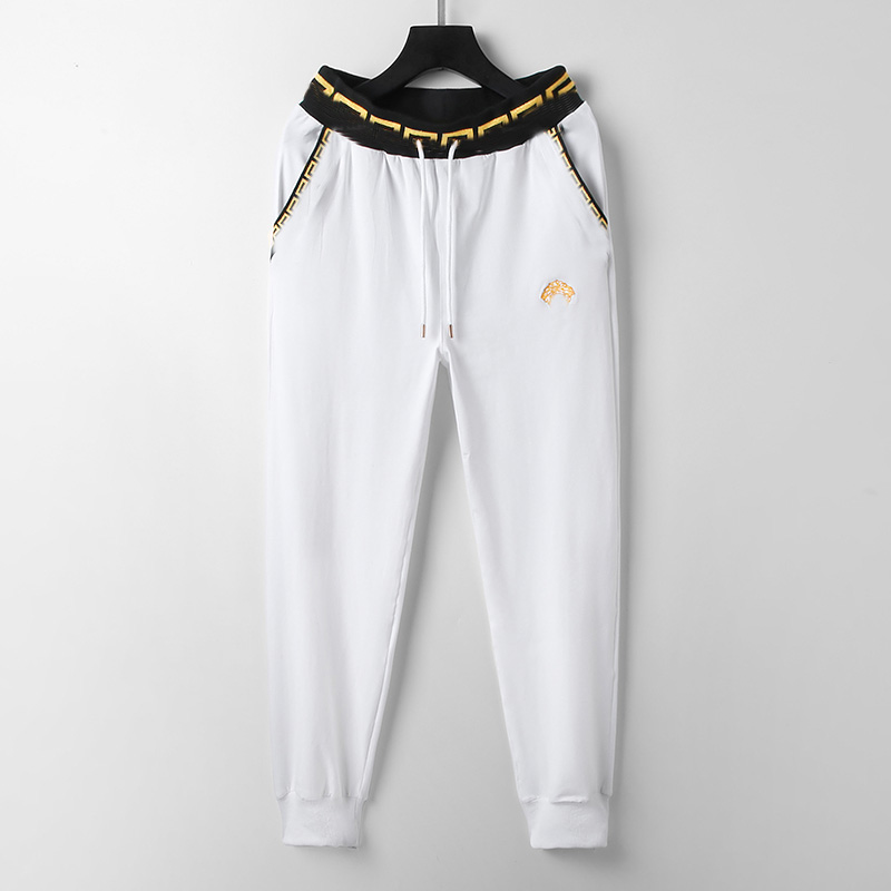 

Male and female leisure designers high quality solid color jogging pants rainbow side striped pants elastic waist, White