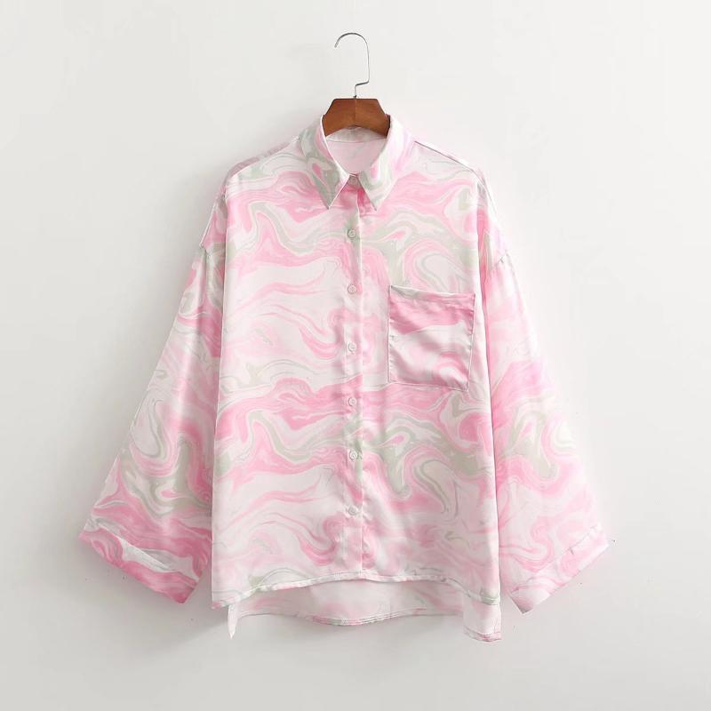 

Women' Polos Ladies Chiffon Shirts Long Sleeve Printed Vintage Office Top Femme Chandails Fashion Blusa De Mujer ChandailsWomen, Pink