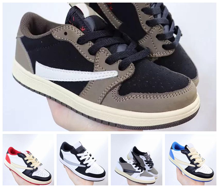 

Brand Kid Shoes Boys basketball sport shoe Genuine Leather Jumpman 1 1s low Travis Military Blue Barb White Blue Black Lightning Medium Olive Gym Red sneaker store, #2