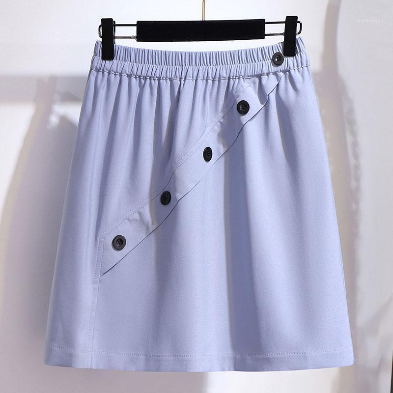 

Skirts 2022 Summer 5XL 6XL Plus Size Skirt VD1458 Women Ladies Blue Green A Line Short Casual Mini With Buttons