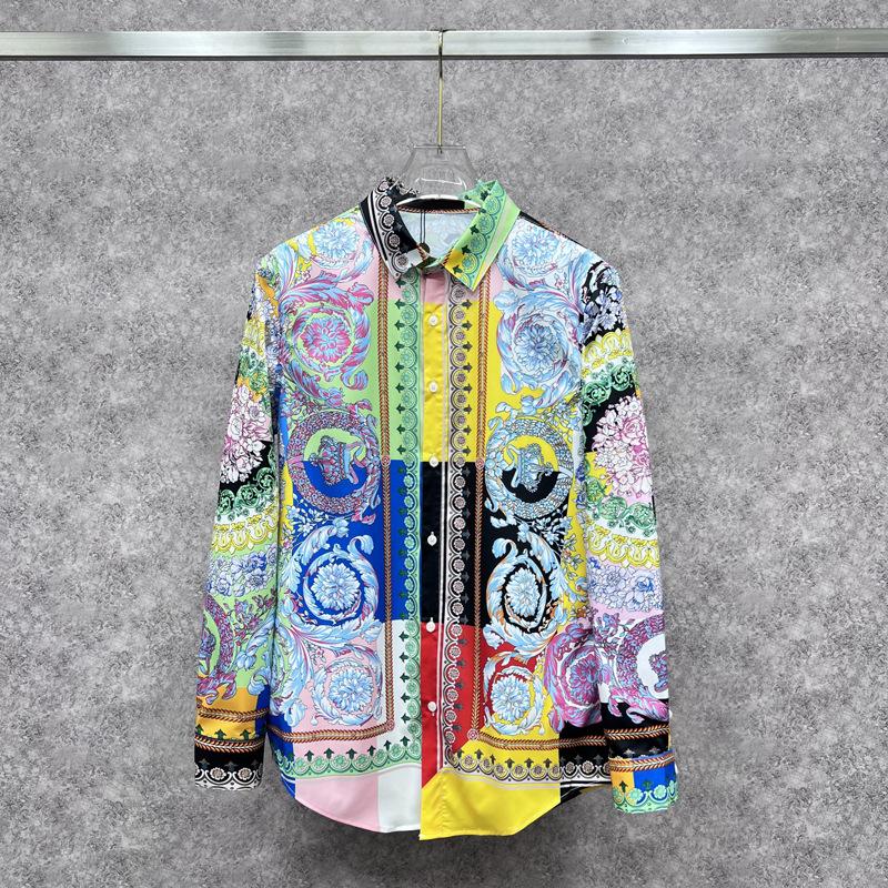 

Men's Casual Shirts Mens Fancy Colorful Flower Print Tuxedo Long Sleeve Luxury Crown Wedding Party Club Prom Floral Dress ShirtsMen's, Pic show 9