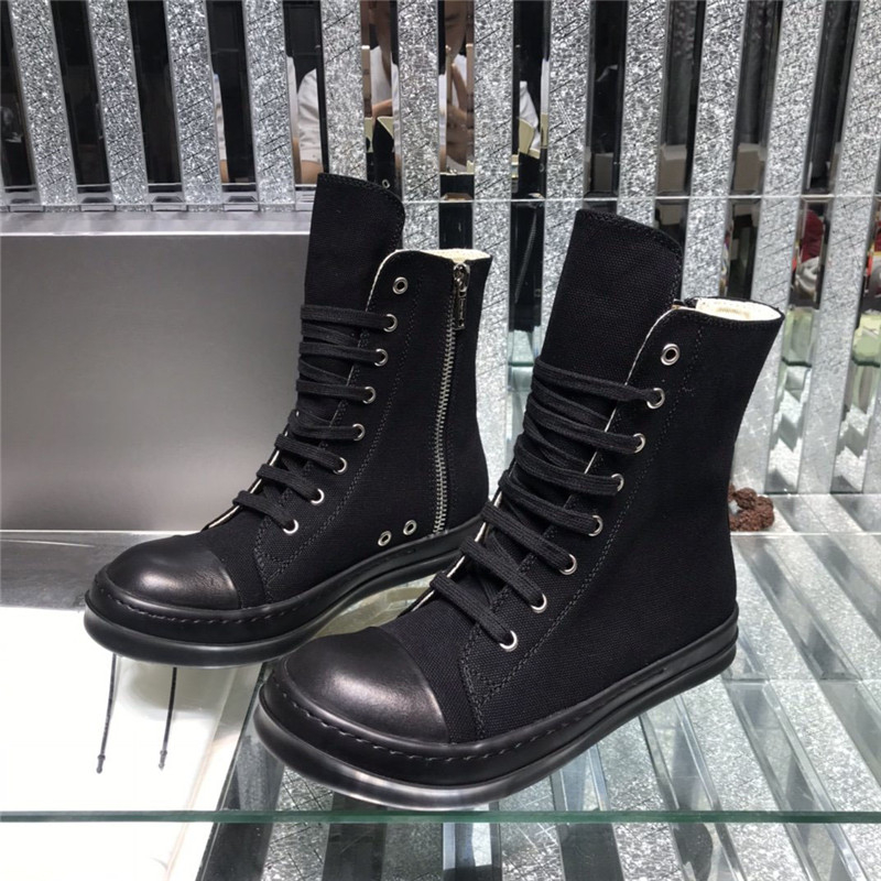 

Designer Luxury Rick Thick Bottom High-Top Ramones Boots Owens Turbodrk black tractor zip boots lace-up shoe With Original box, 22