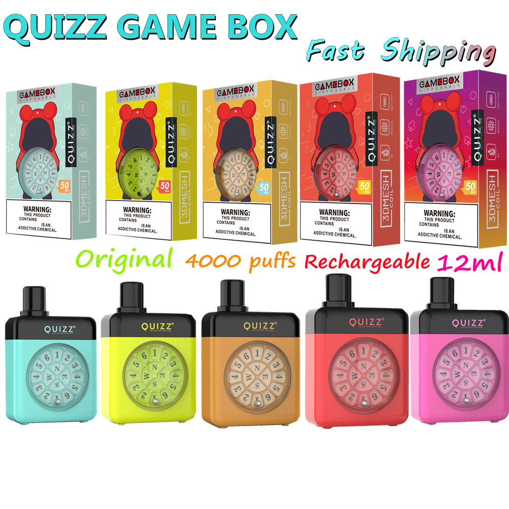 

Authentic Quizz GAME BOX Disposable 5% E Cigarette 4000 Puffs 650mAh Rechargeable Battery 12ml Prefilled Mesh Coil Pod Cartridge Brand Vape VS Hyppe Max Flow