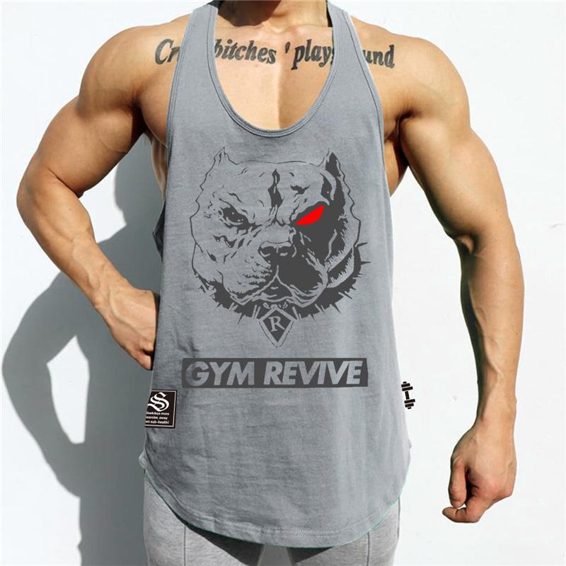 

Men' Tank Tops Men Gyms Short Sleeve T-shirt Casual Print T Shirt Fitness Bodybuilding Workout Tees Male Summer Brand Clothing, Gray