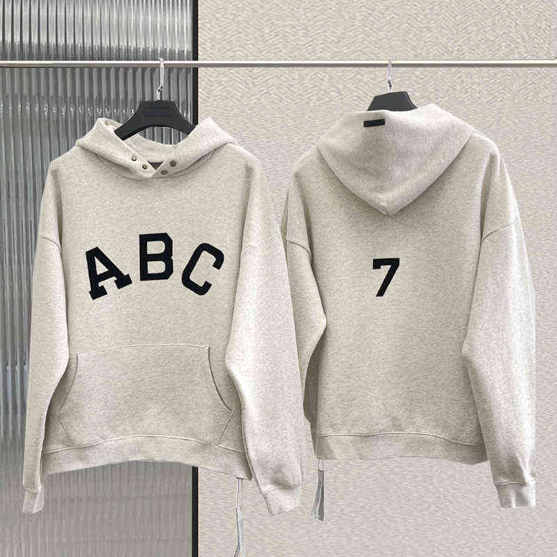 

New FG Season 7 Flocked ABC Hoodie Essential Oversized Sweatshirts Fashion Men' and Women' Hoodie Casual Wear T220726, Gray