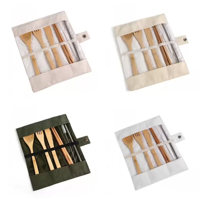 

Wooden Dinnerware Set Bamboo Teaspoon Fork Soup Knife Catering Cutlery Sets with Cloth Bag Kitchen Cooking Tools Utensil 1433 V2, As pic