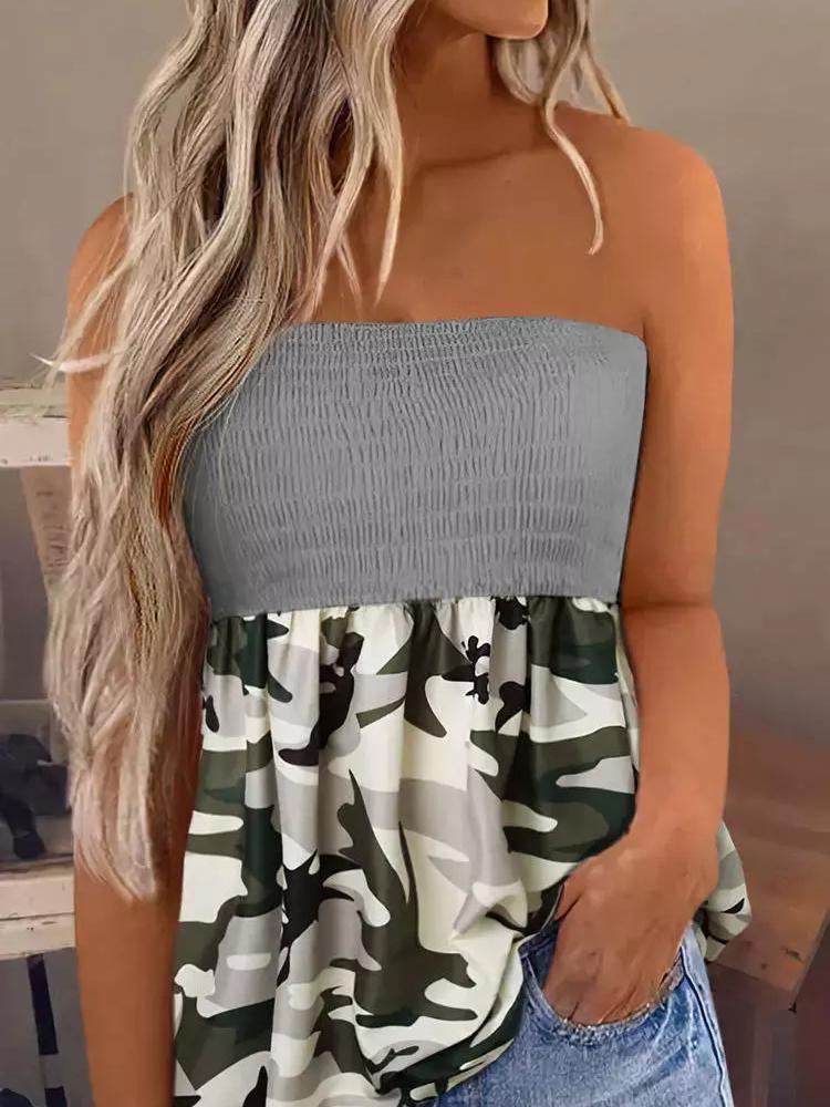 

Women' Tanks & Camis Fashion Camouflage Print Sexy Sleeveless Shirt Summer Elastic Off-the-shoulder Tops Streetwear Women T ShirtWomen, White t-shirt