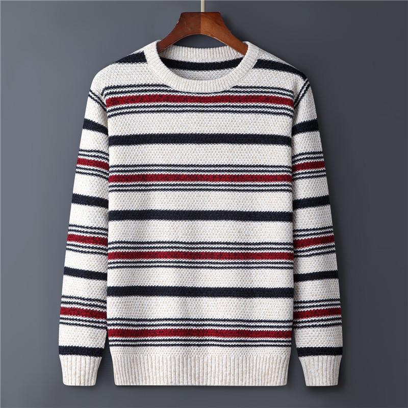 

Men's Sweaters Big Size -6XL 7XL Autumn Sweater Male Striped Knit Jumper ClothingCasual Pullovers Men Tops Pull 2022Men's, 8306 white