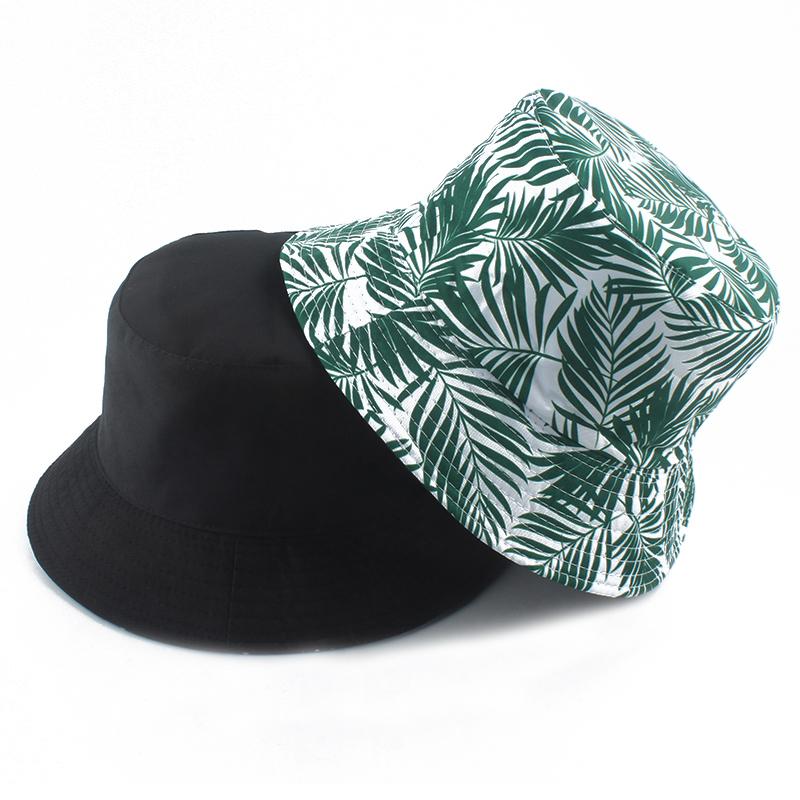 

Berets Summer Sun Hat Reversible Cotton Bucket For Men Women Fishing Bob Panama Leaf Print Beach Outdoor Fisherman HatBerets, Zhu ye green