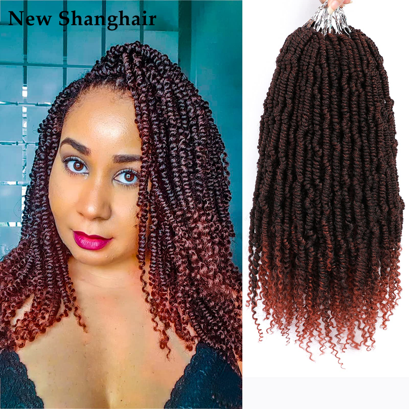 

Bomb Twist Crochet Hair with Curly Ends 14 Inch Bomb Spring Twist Hair Passion Crochet Braids Soft Fluffy Synthetic Bomb Twist Braiding Hair BS02, #4