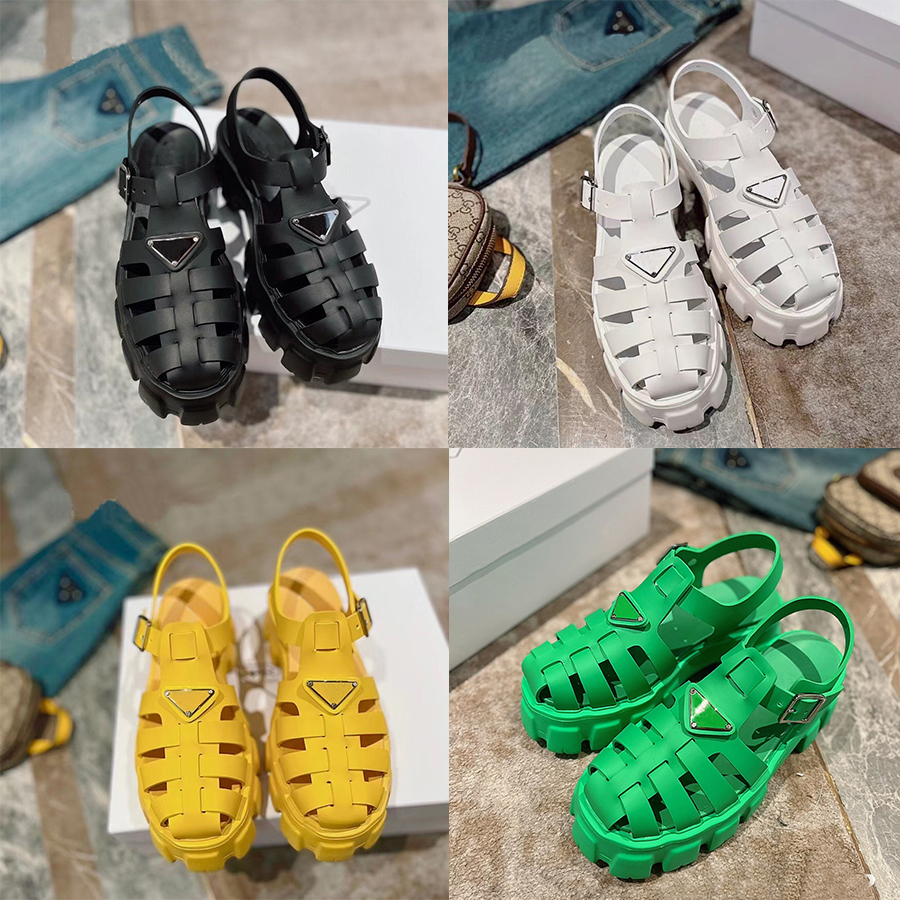 

Designer Women Sandals Spring Summer 22SS New Sandal Thick-soled Gear Hollowed-out Slides Triangle Logo Baotou Ladies Leisure Increased, Color7