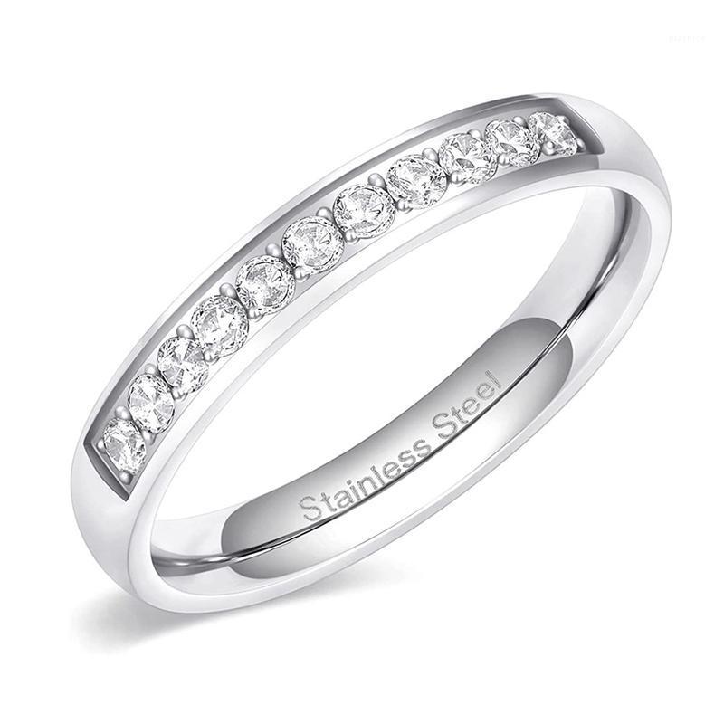 

Wedding Rings 3.5mm Women Half Eternity Bands For Female Stainless Steel Cubic Zirconia Band Wholesale Size 4-12