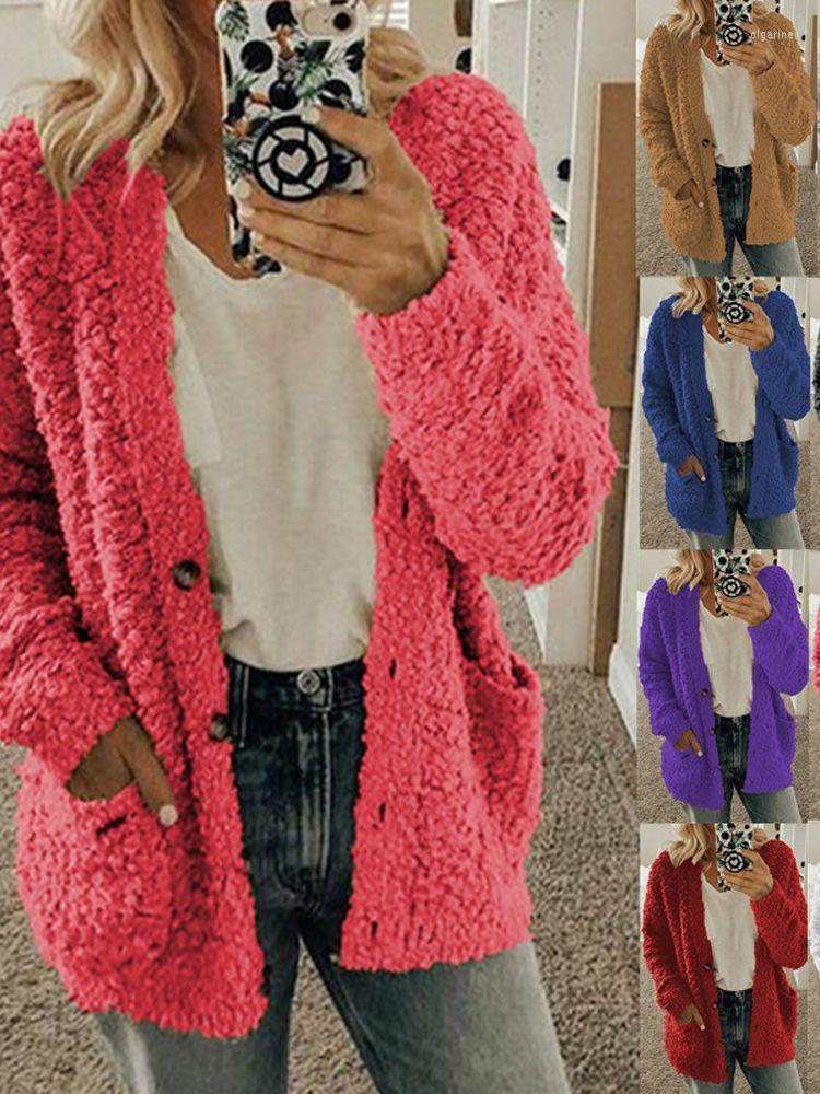 

Women' Knits & Tees Winter Women Cardigans Fleece Sweater Jacket Buttons Pockets Warm Tops Woman' Sweaters Long Sleeve Solid Olga22, Coffee