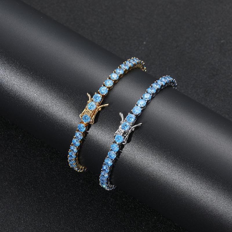 

Charm Bracelets 4mm HIP Hop Blue Zircon Set Bling Iced Out 1 Row CZ Stone Tennis Link Chain For Men Women Unisex Rapper Jewelry GiftCharm