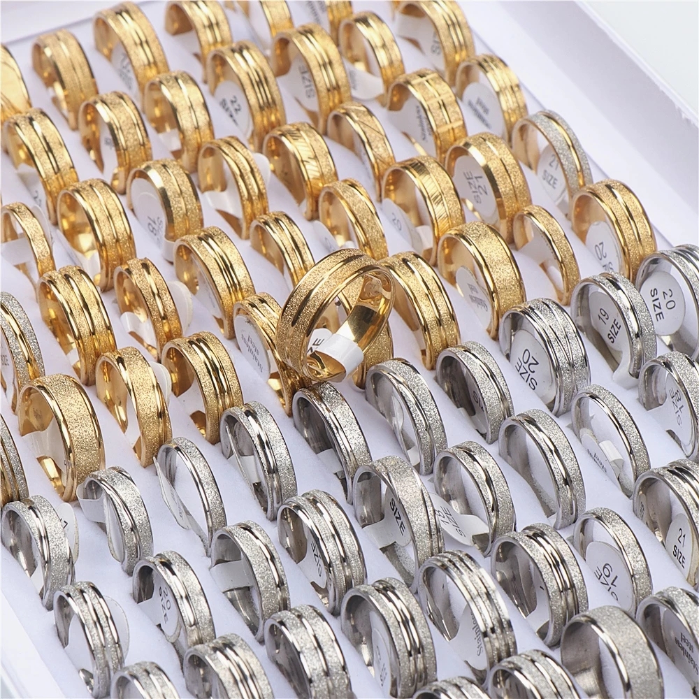 

Fashion Frosted Stainless Steel Couple Lovers Rings Jewelry For Women Men Silver Gold Color Party Gift Wholesale 36Pcs/Lot