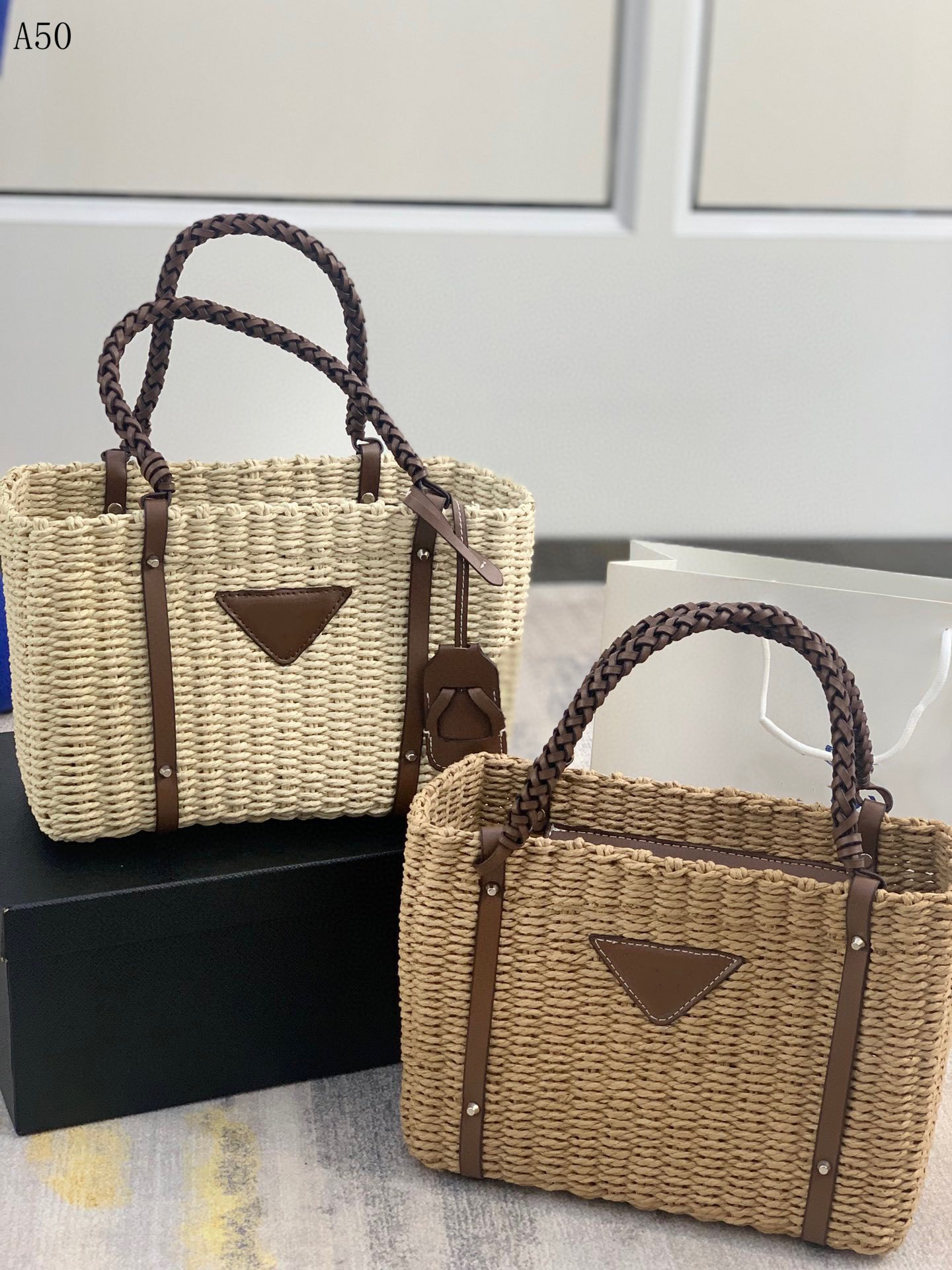 

Straw Tote Shopping Bag Women Large Capacity Gauche Handbag Leather Handle Fashion Letters SS Women Shoulder Bags High Quality Men Handbags AKS, Extra shipping