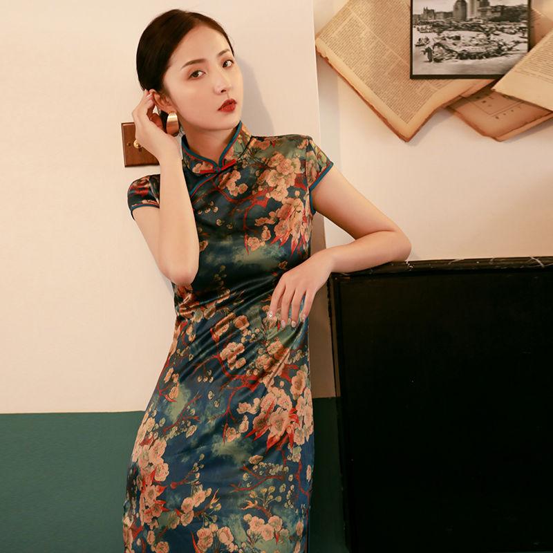 

Ethnic Clothing Old Shanghai Improved Cheongsam Women Chinese Qipao 2022 Mid-sleeve Young Mid-length Dress Girl Retro Republican StyleEthnic