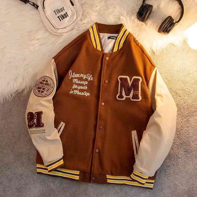 

Street Retro College Style Couple Jacket 2022 Spring and Autumn New Trendy Brand Thickened Baseball Uniform, Khaki