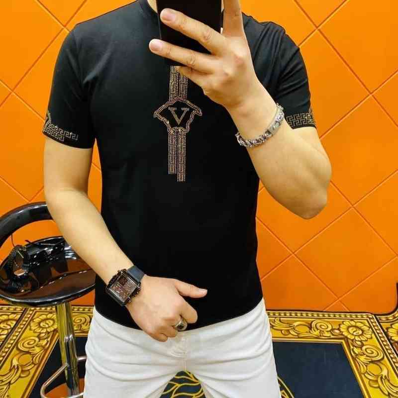 High Version Men's t Shirt Tide Brand Vers Short-sleeved T-shirt Medusa Diamond Round Neck Shirts Fashion Summer Cotton Loose Top