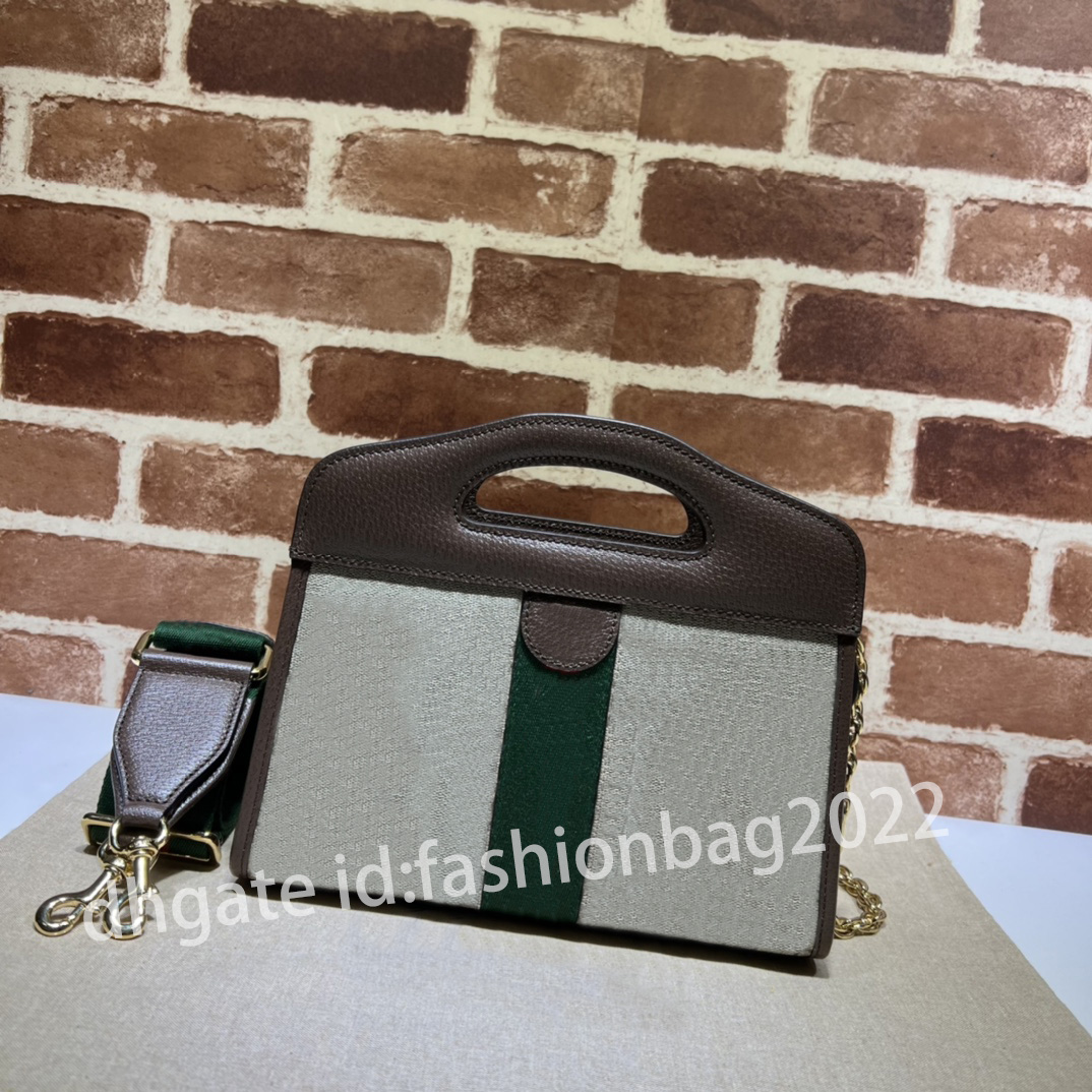 

Women's Ophidia Small Tote With Web Designer Women Handle Bag Luxury Classic Beige Canvas Leather Chain Shoulder Bag, Coffee brown