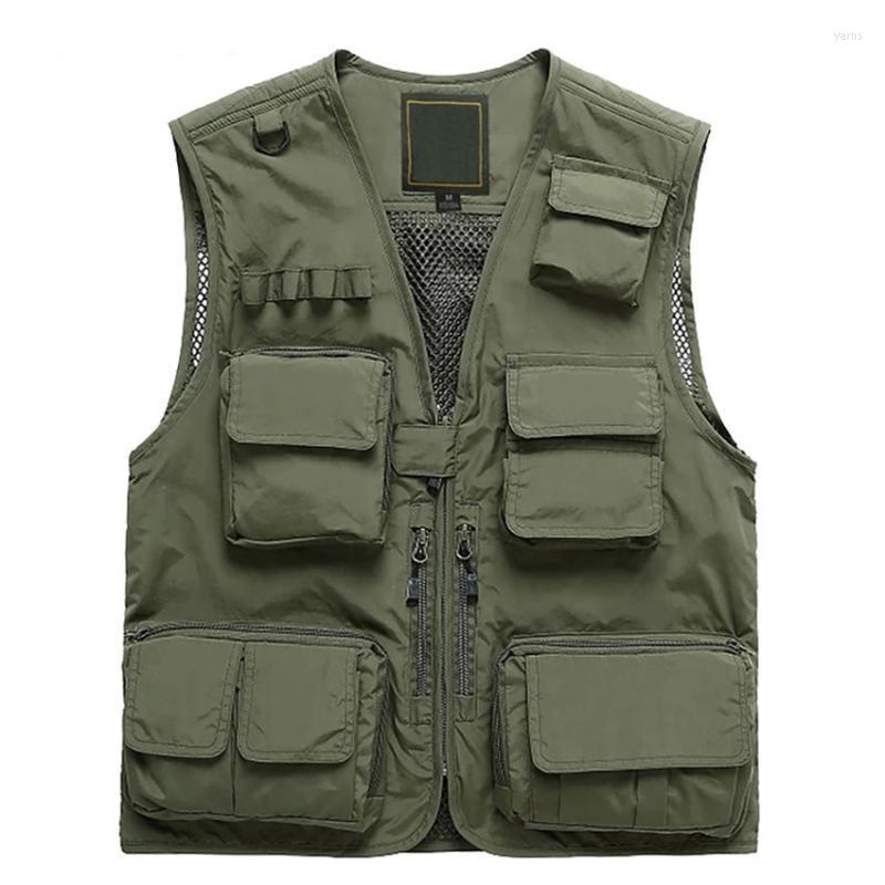 

Sleeveless Jacket Men Hiking Vests Outdoor Multi-pockets Thin Mesh Military Vest Male Quick Dry Pographer Fishing Waistcoat Men's, Orange