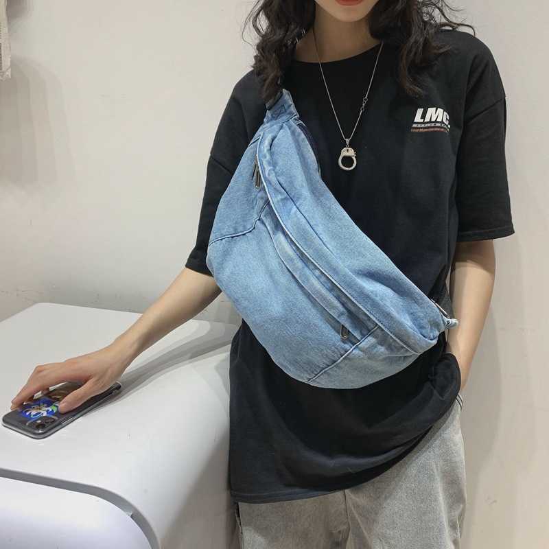

HBP new Harajuku style student large capacity cowboy chest bag men's and women's Korean version ins girls' Messenger Bag Fashion waist, Sky blue