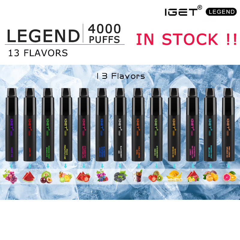 

100% Original IGET Legend Disposable Pod E-cigarette Device Kit 4000 Puffs 12ml Prefilled Pods Cartridges Stick Vape Pen Authentic King Mega Legend In Stock