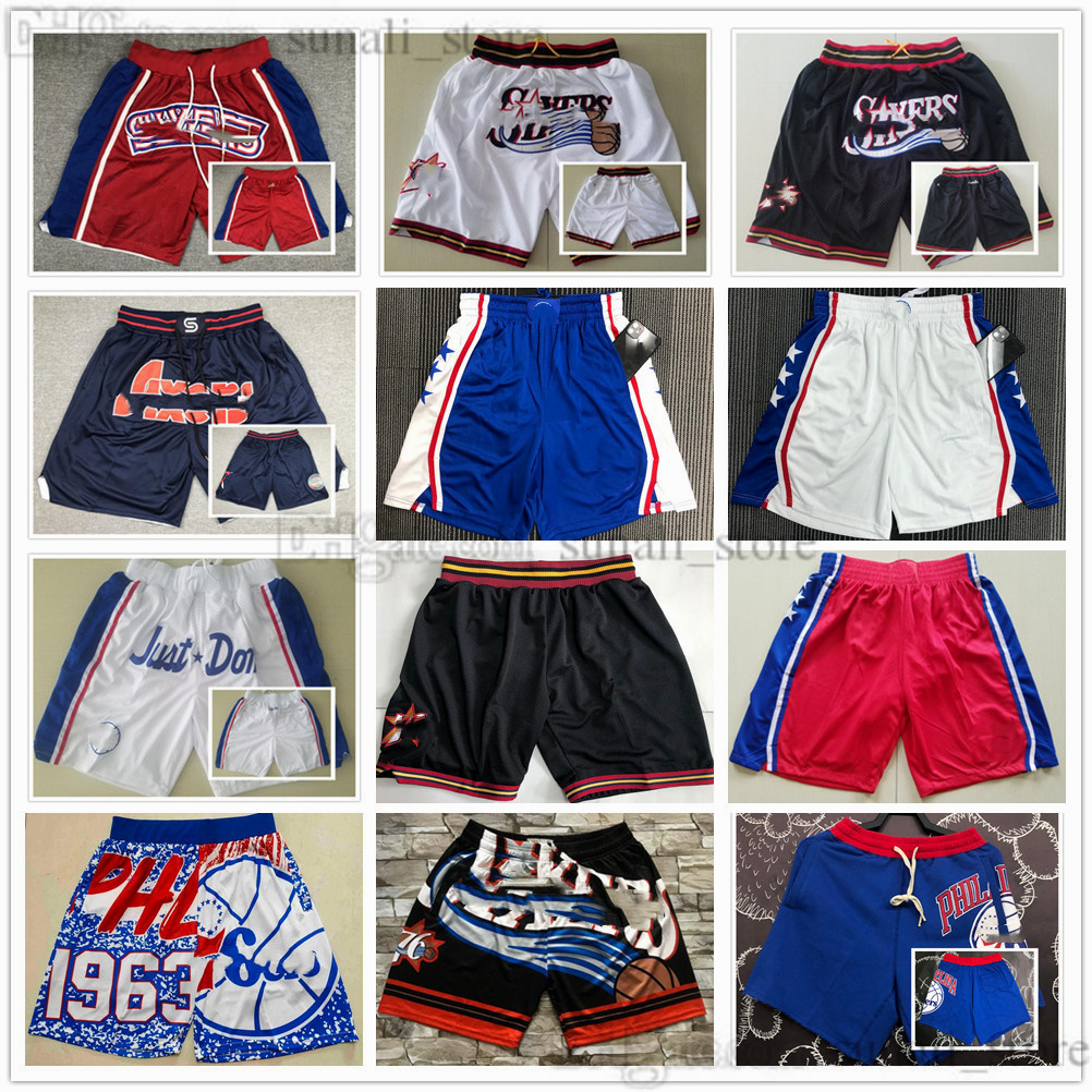 2022 Philadelphia''76ers'''Men rétro short de basket-ball poches zip pantalon d'équipe Joel Embiid James Harden Allen Iverson